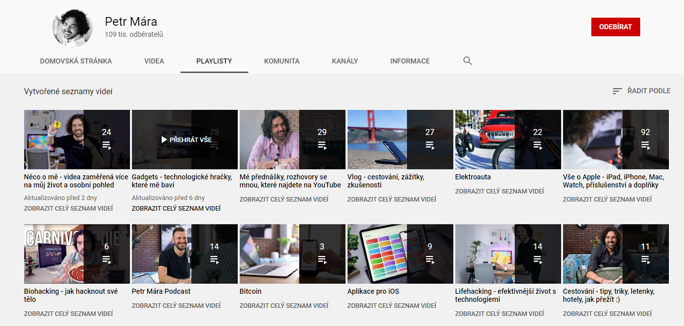Petr Mára - Organizace videí do rubrik