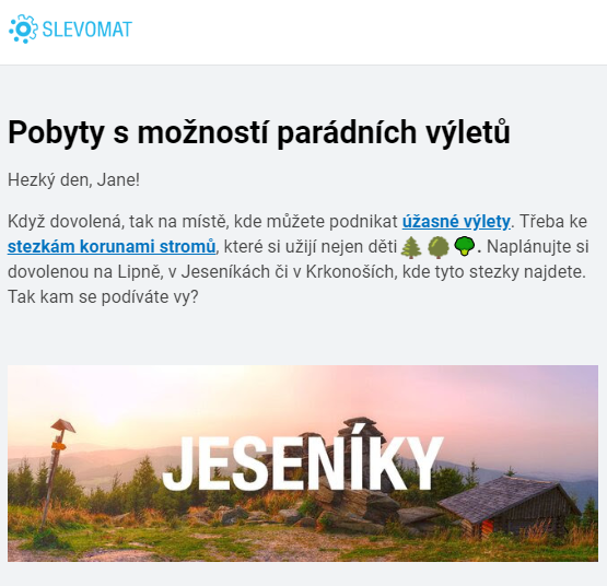 Příklad personalizovaného e-mailu